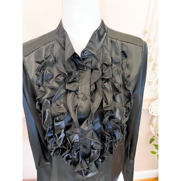 See by Chloe Black Silk Ruffle Front Button Up Blouse Size 4 - Picture 2 of 7